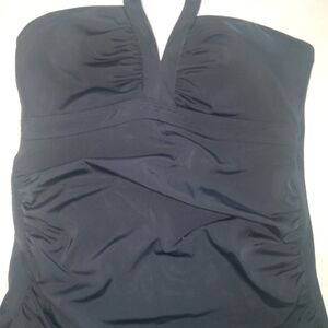 Boden Corsica V-Neck Tankini Top Black Swimsuit Shirred Tank Top Women’s Size 8